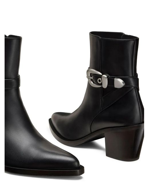 Stuart Weitzman Black Maven Buckle-Strap Pointed-Toe Boots