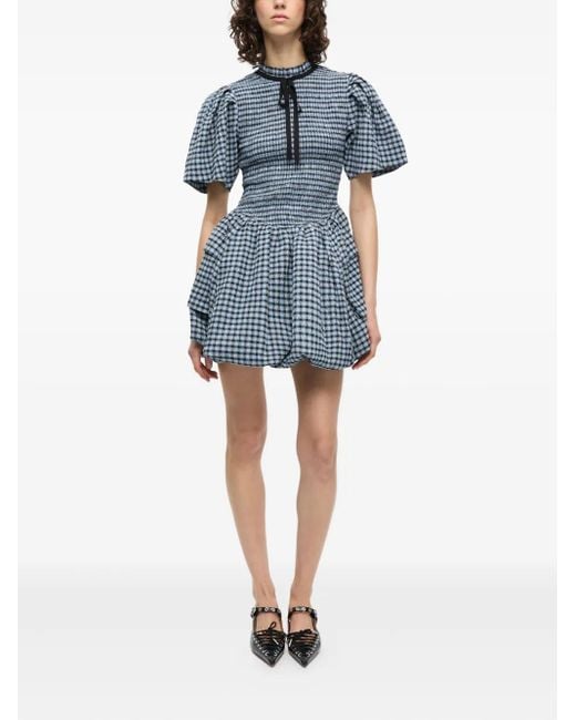 ganni blue seersucker check mini dress Checked in Seersucker fabric