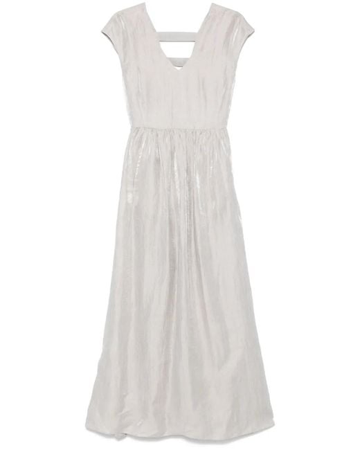 Emporio Armani Gray Linen V-Neck Long Dress