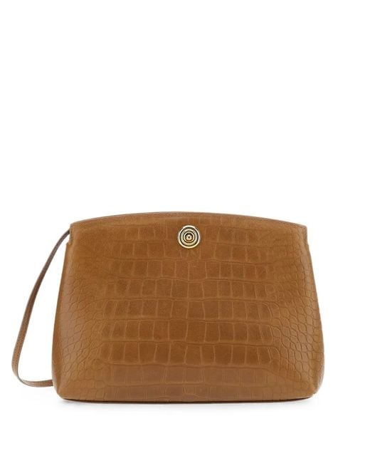 Liffner Brown Pochette Pushlock Pouch À Effet Peau De Crocodile