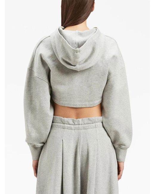 Palm Angels White Ruched-Detail Cropped Hoodie