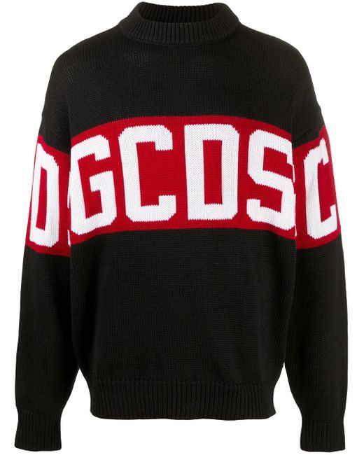 Maglione a girocollo con logo intasiato di Gcds in Black da Uomo