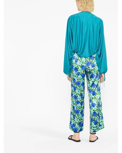 P.A.R.O.S.H. Blue Drawstring-Detailed Long-Sleeved Shrug