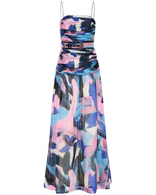 Rebecca Vallance Blue Ruched Belted Maxi Dress