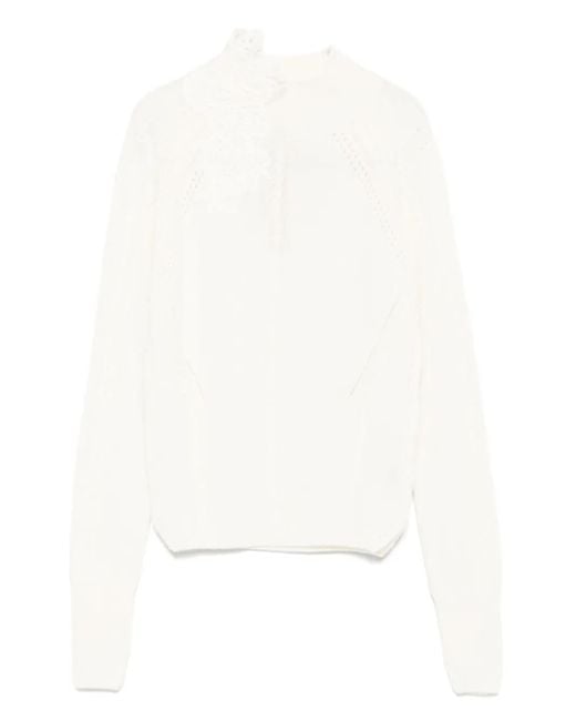 Ermanno Scervino White Lace-Insert Cable-Knit Sweater