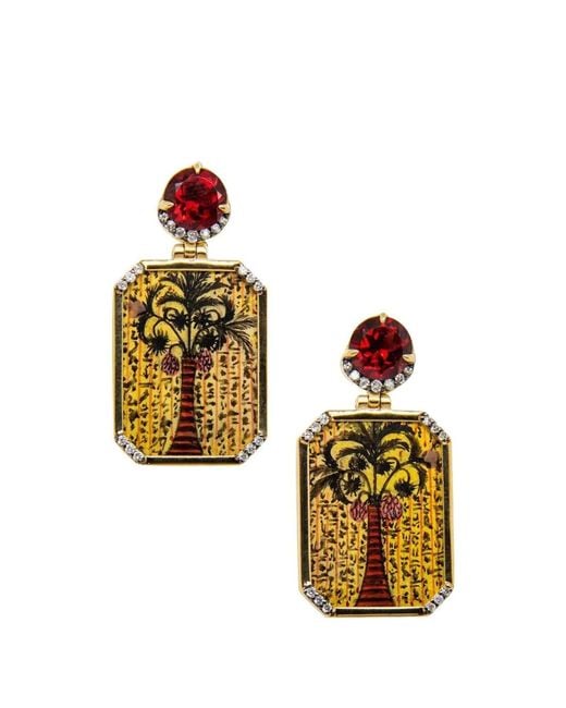 Silvia Furmanovich Metallic Egypt Miniature-Painting Diamond And Garnet Earrings