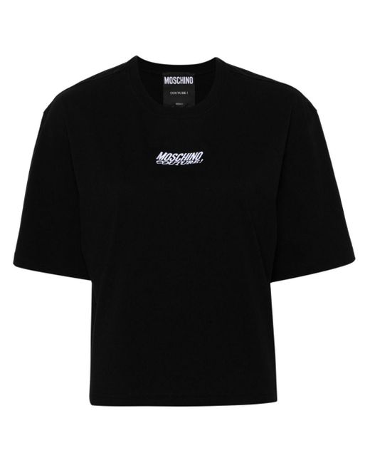 Moschino Black Embroidered-logo Cotton T-shirt