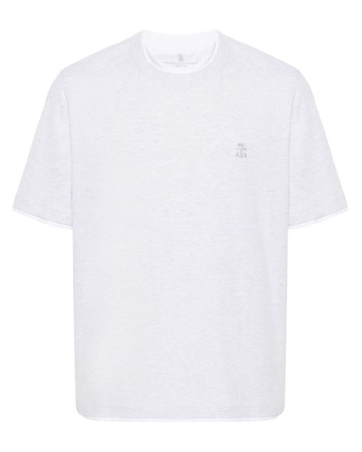 Brunello Cucinelli White Embroidered-logo Cotton T-shirt for men