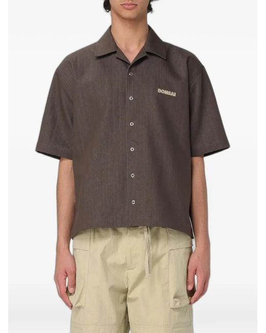 Bonsai Gray Logo-Embroidered Short-Sleeve Shirt for men