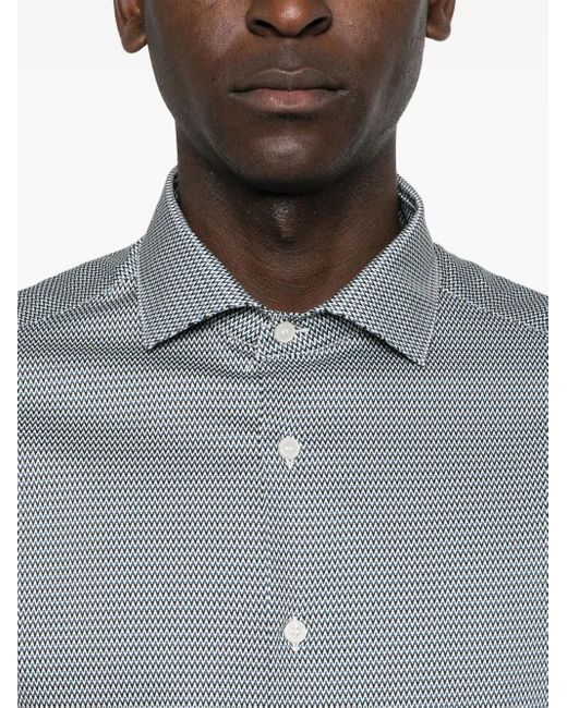 Emporio Armani Gray Geometric Print Poplin Shirt for men