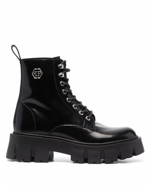 Philipp Plein Leer Icon Plein Enkellaarzen in het Zwart - Lyst