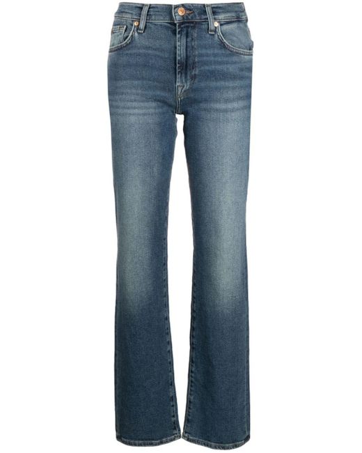 7 For All Mankind Blue Ellie Mid-rise Straight-leg Jeans