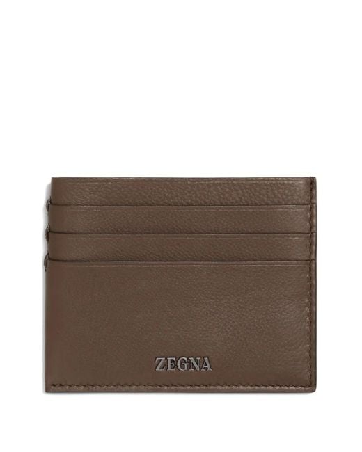 Zegna Brown Leather Card Holder for men