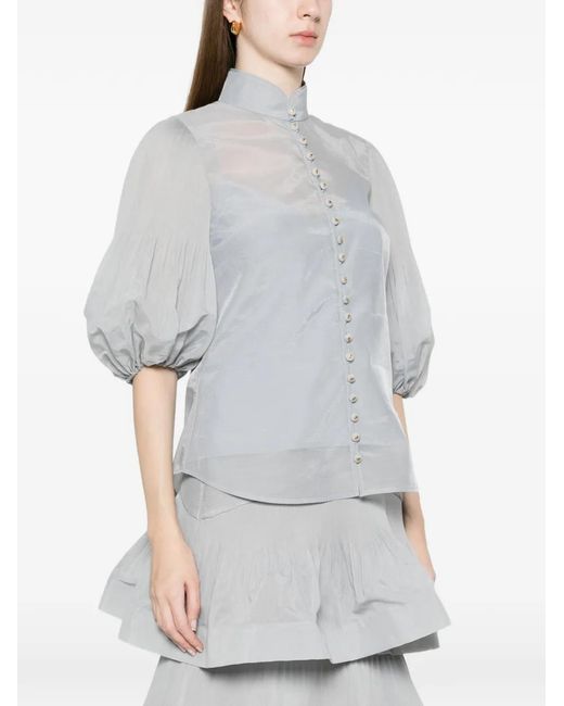 Zimmermann White Button Bishop-Sleeved Blouse