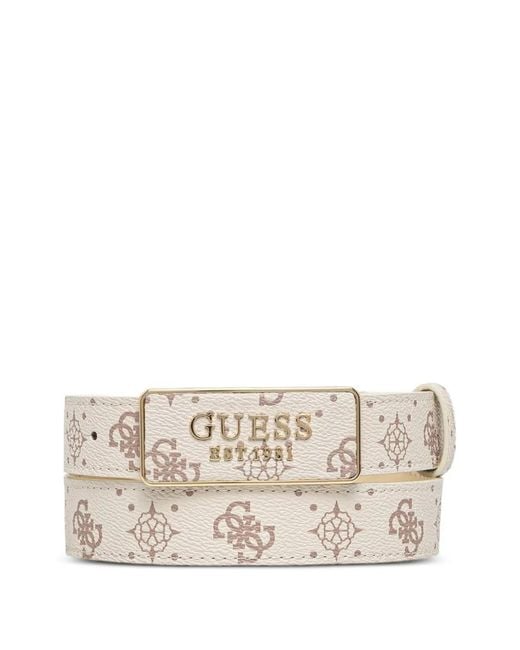 Guess Natural Monogram-Print Logo-Plaque Belt