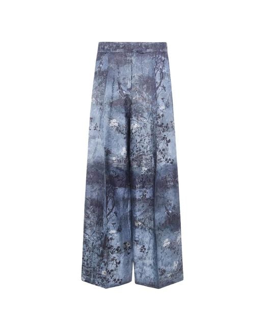 Pierre Louis Mascia Blue Floral-Print Palazzo Trousers