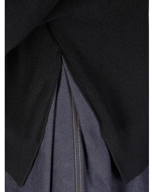 Sacai Black Denim-Panel Knit Top