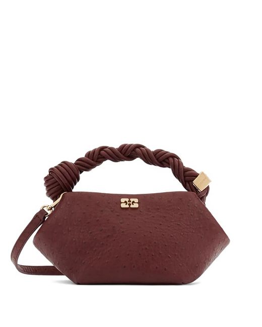 Ganni Brown Mini Bou Ostrich-Effect Tote Bag