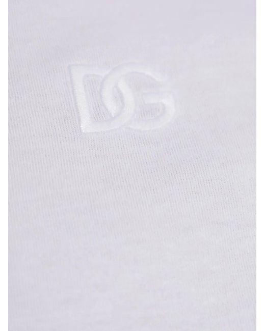 Dolce & Gabbana White Jersey T-Shirt With Dg-Embroidery