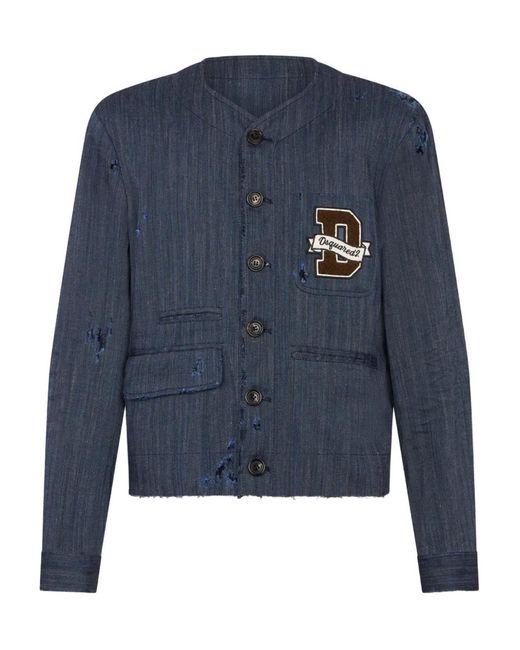 DSquared² Blue Ripped Raw-Cut Jacket for men