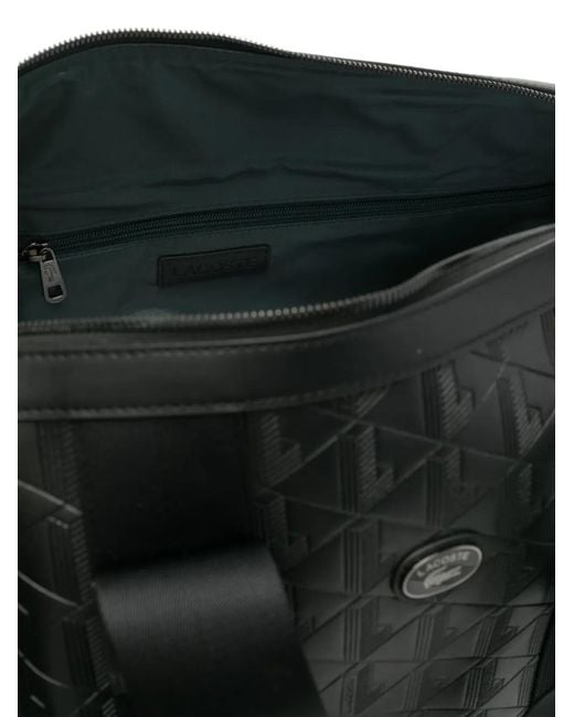 Grand Sac De Voyage En Cuir À Motif Monogrammé Lacoste pour homme en coloris Black