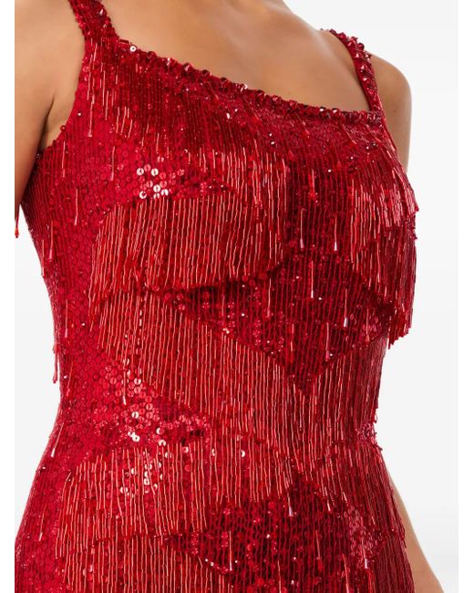 Jenny Packham Red Tina Sequin Fringe Mini Dress