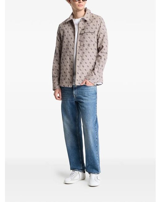 Guess Natural Logo-Pattern Shirt Jacket for men