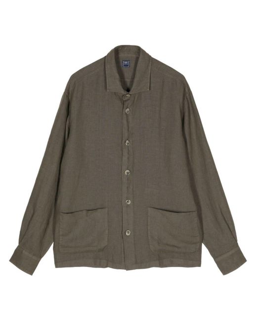 Fedeli Brown Button-up Linen Shirt for men