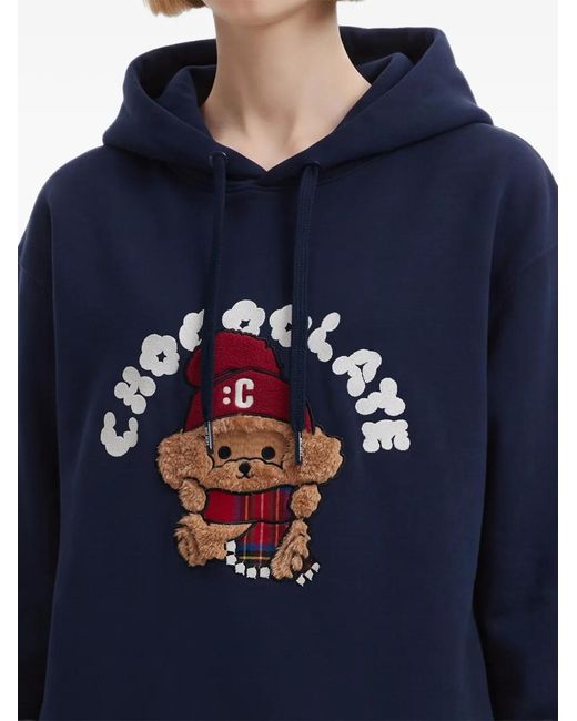 Chocoolate Blue Dog-Patch Drawstring Hoodie