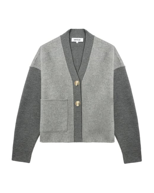 Enfold Gray Two-Tone Wool Cardigan