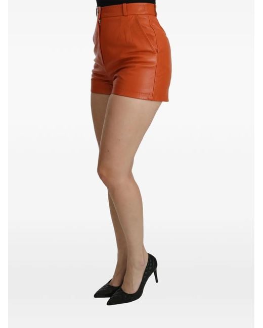 Dolce & Gabbana Orange High-Waisted Leather Mini Shorts
