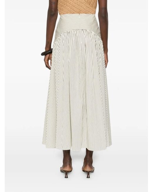 Staud White Striped Midi Skirt With Panels