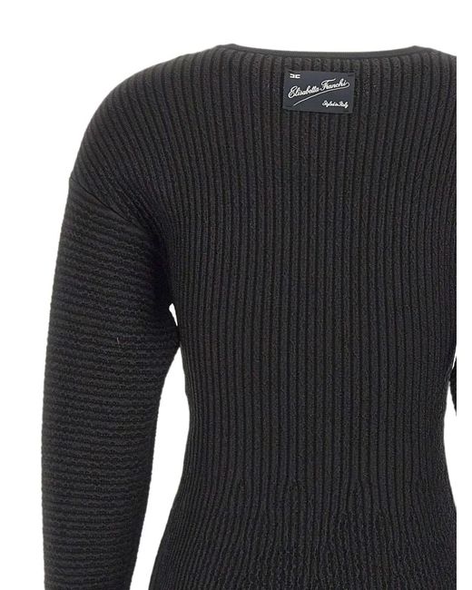 Elisabetta Franchi Black Ribbed Pleated Mini Dress