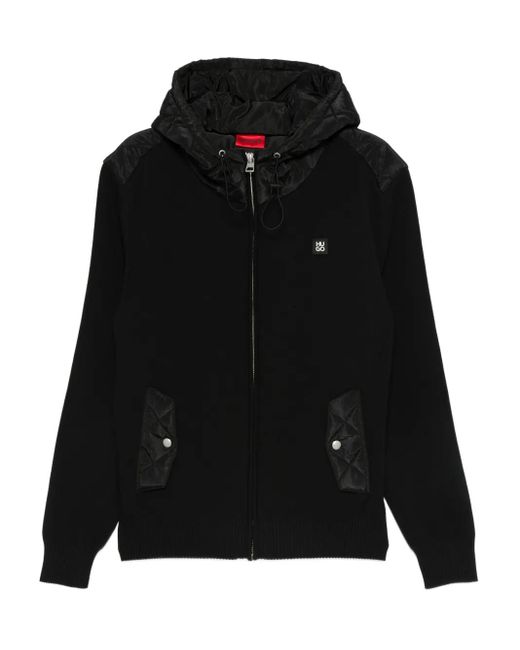 HUGO Black Quilted-Pockets Hooded Jacket for men