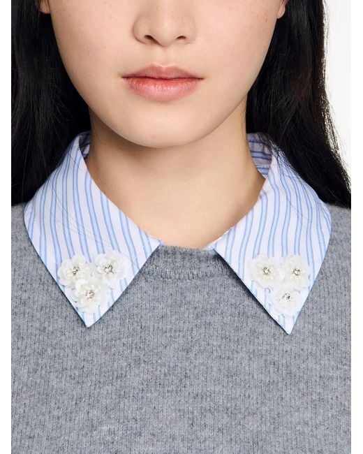 Sandro Gray Detachable Collar Wool Sweater