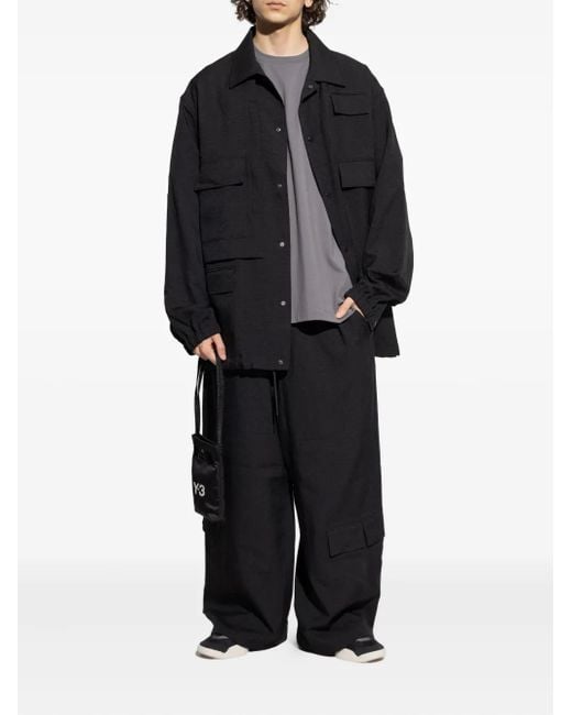 Y-3 Blue Multi-Pocket Button-Fastening Jacket for men