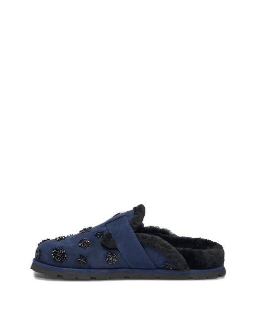 Stuart Weitzman Blue Chrystie Shearling Buckle Mules