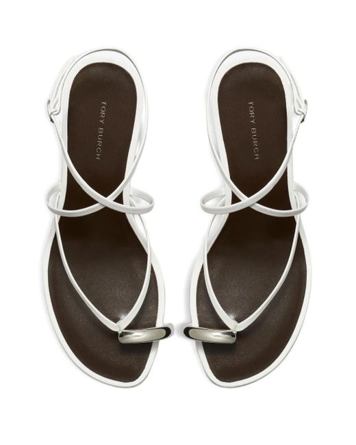 Tory Burch White Pierced Strappy Heeled Sandals