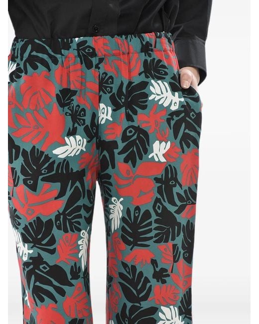 Marni Green Floral-Print Cropped Trousers