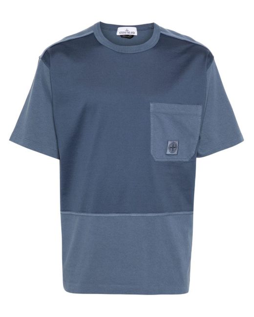 Stone Island Blue Compass-patch Pocket T-shirt for men