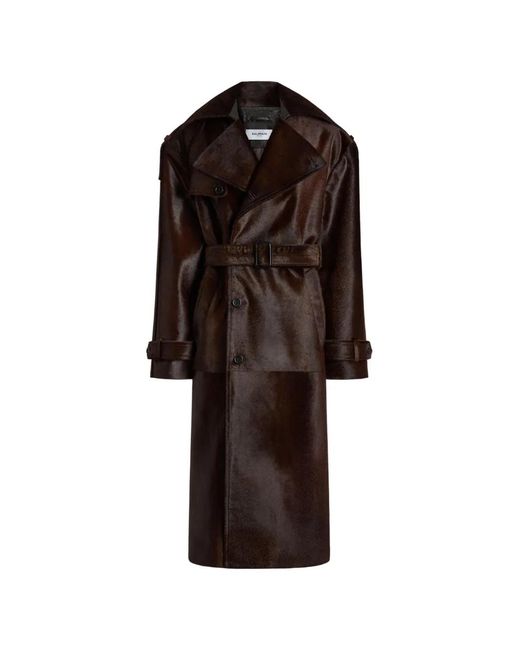 Balmain Brown Belted Pony-Effect Leather Coat