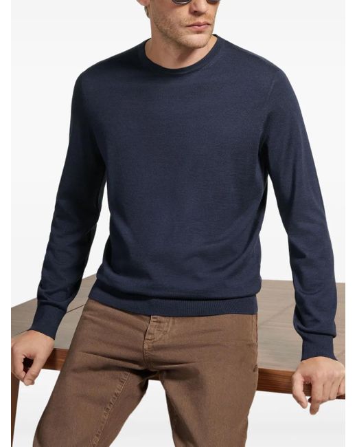 Zegna Blue Crew-Neck Sweater for men