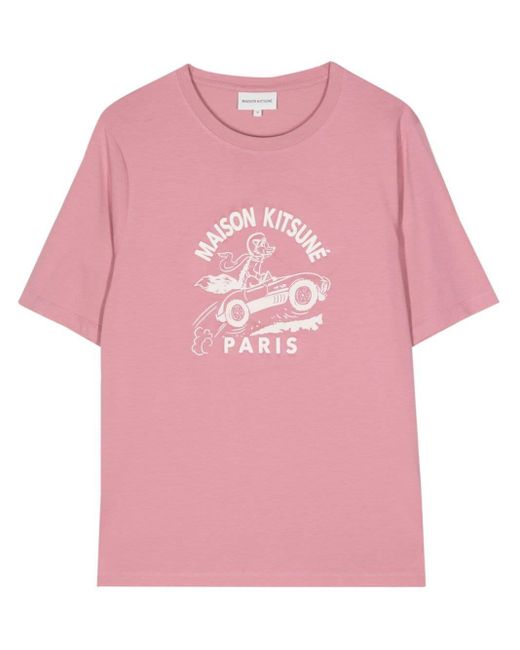 Maison Kitsuné Pink T-Shirt mit Racing Fix-Print