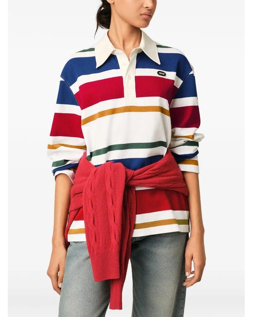 AMI Blue Striped Cotton Polo With Ami Patch