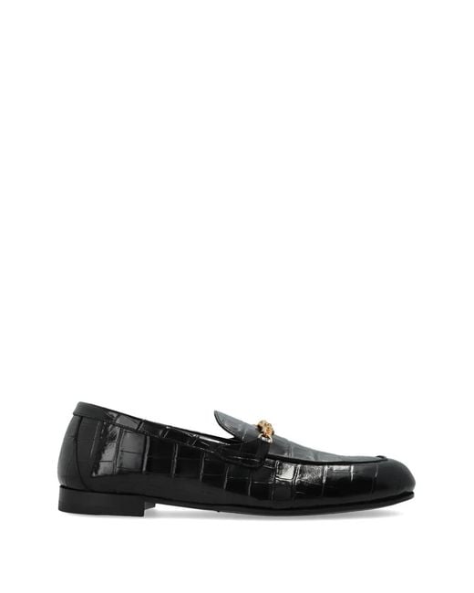 Versace Black Chain Embossed Leather Loafers for men