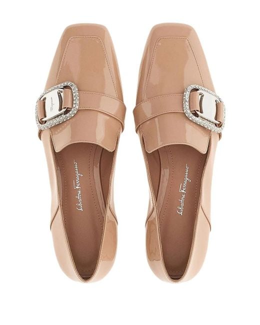 Ferragamo Natural Vara Patent Leather Chain Loafers