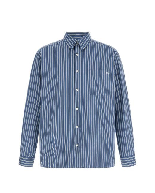 A.P.C. Blue Malo Striped-Pattern Chest-Pocket Shirt for men