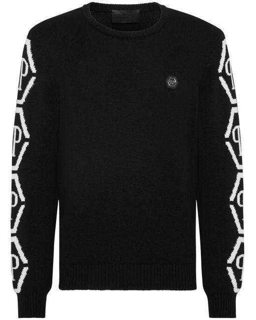 Philipp Plein Black Monogram Knit Jumper for men