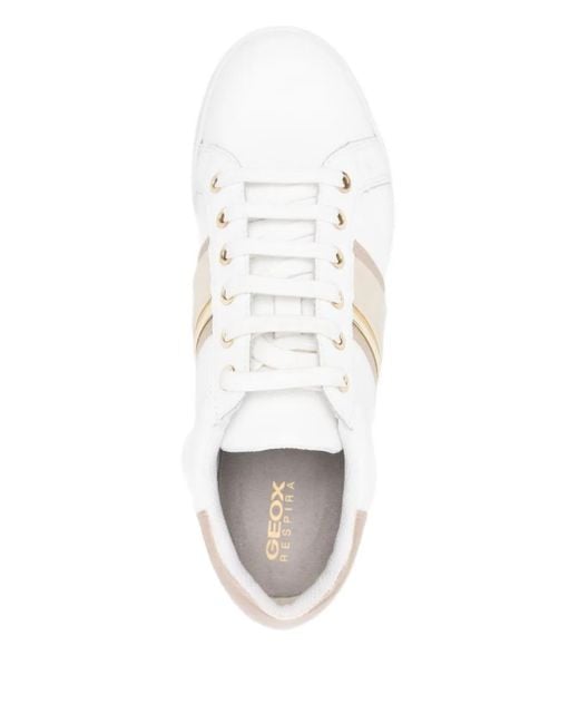 Geox White Jaysen Leather Panelled Lace-Up Sneakers