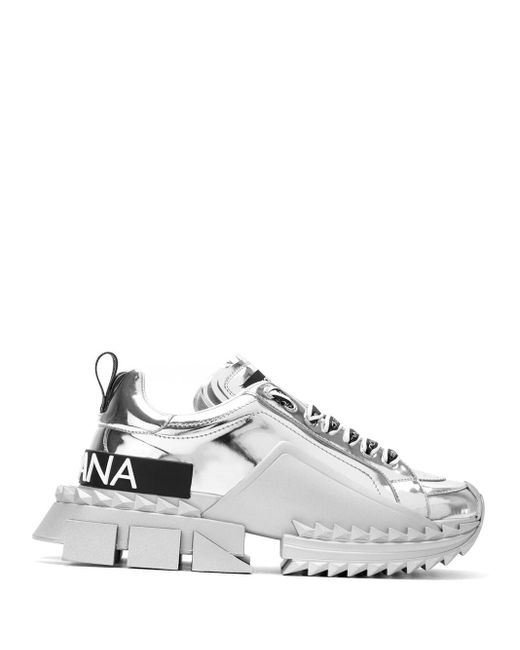 Dolce \u0026 Gabbana Leather Mirrored Calfskin Super Queen Sneakers in Silver  (Metallic) | Lyst Australia